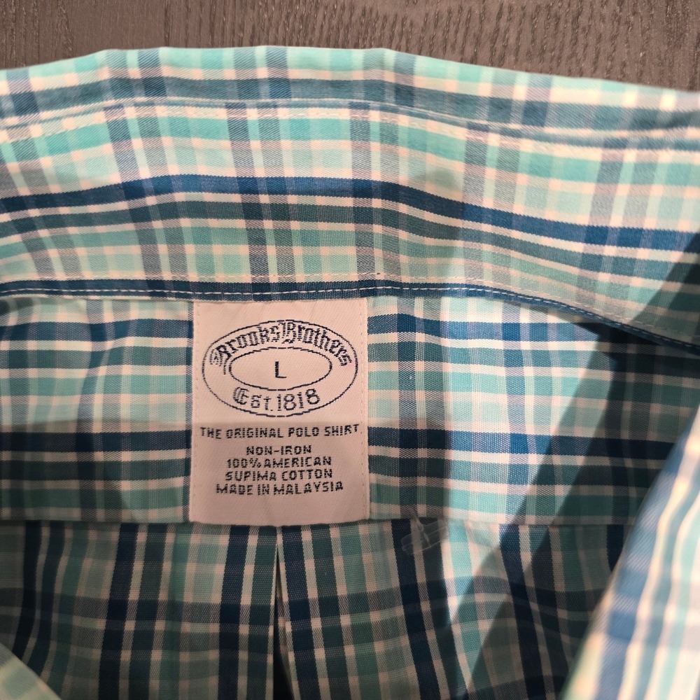 Brooks Brothers Non-Iron Supima Cotton Plaid Button Down Shirt Mens Large Teal - Picture 2 of 6